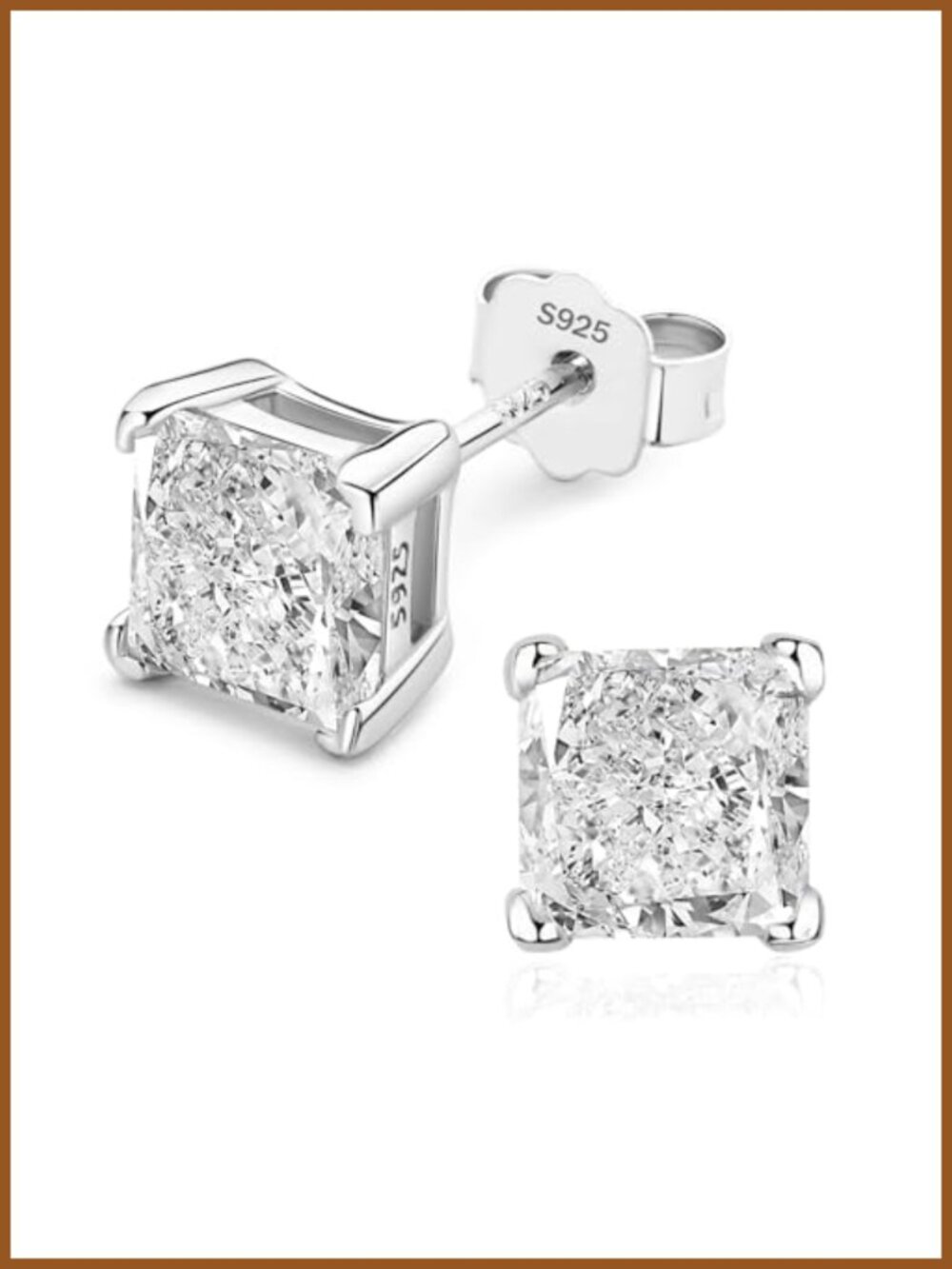 925 Sterling Silver Lab Diamond Stud Earrings 5A Cubic Zirconia White Gold